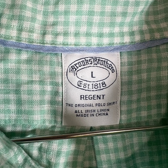 Brooks Brothers Size Medium Regent 100% Irish Linen Mint Checkered Casual Shirt - Picture 3 of 9